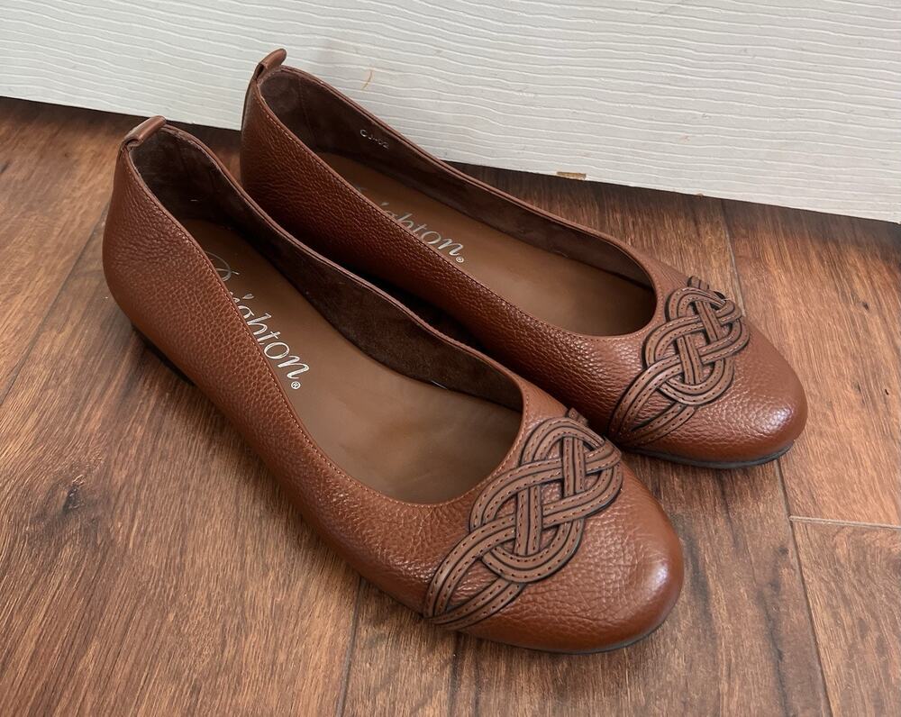 BRIGHTON Brigit Bourbon Brown Leather Celtic Knot Ballet Flats Shoes Sz 9M Italy